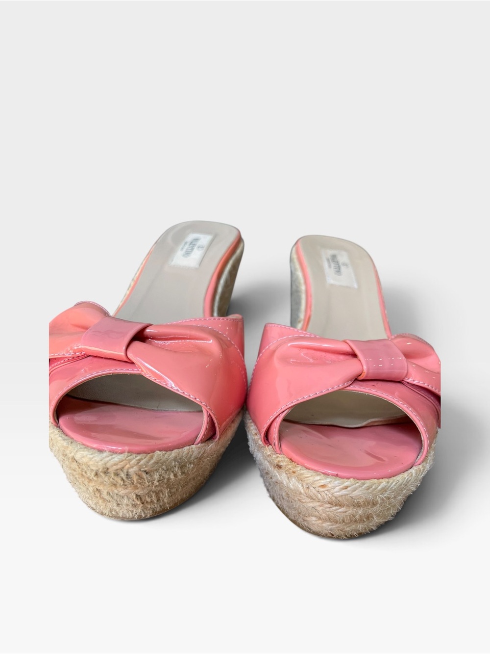 Valentino Mena Bow Patent Leather Wedge Espadrille Womens 8.5 39 Slide Sandals - Picture 3 of 13